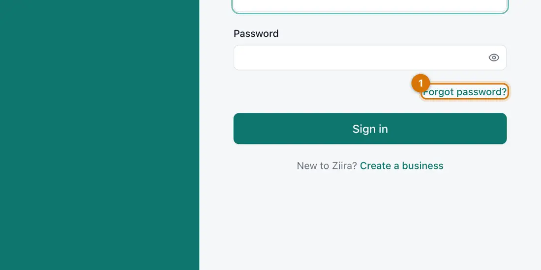 The Ziira sign-in page with the Forgot password link under the password box