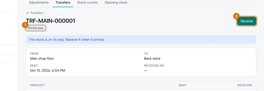 A transfer on the way with a Receive button